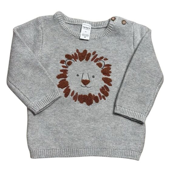 Carter's Other - Carters Baby Gray 3D Knitted Lion Jungle Retro Modern Knit Sweater Size 18M